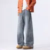 Jeans Largos com Recorte Curvo Patchwork Cruzado Novo Outono 2026 para Homens, Calças Longas Casuais de Perna Reta Estilo Americano