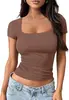 Amazon Transfronterizo Verano 2026 Camiseta de Manga Corta de Color Sólido Ajustada con Cuello en U para Mujer Estilo Skims Top Sexy para Mujer