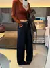 Suxinlan/YOUMO Jeans Feminino de Inverno Estilo Old Money com Floco Versátil Perna Estreita Perna Larga 95307 (com cinto)