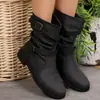 Botas de Mujer Cruzadas sin Cordones Otoño/Invierno Tacón Bajo Estilo Europeo Talla Grande Fruncidas Nuevo Estilo 2024 Botas para Mujer Botas Cortas