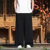 Pantalones rectos de pierna ancha para hombre de talla grande estilo chino, pantalones finos de verano de imitación de lino, informales de pierna ancha, corte holgado con efecto de caída
