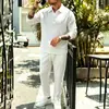 2026 Comércio Exterior Europeu e Americano Transfronteiriço Novo Terno Masculino Casual Solto de Linho de Manga Longa e Calça Longa com Gola Reversível Liso