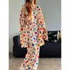 Pijama de Algodão e Seda com Bolinhas Coloridas para Mulheres, Novo Estilo Primavera e Outono 2025, Tamanho Grande Solto, Conjunto de Roupa de Casa com Manga Longa e Calça Longa, Verão