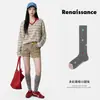 Calcetines de pantorrilla coloridos con estampado de diamantes para mujer del Renacimiento, gris claro, juveniles y versátiles, calcetines largos estilo universitario para mujer