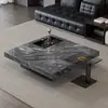 Mesa de Centro Minimalista Italiana em Mármore Marrom Veneza para Salas de Estar Pequenas, Mesa de Chá Quadrada Flutuante, Luxo Leve, Cuidadosamente Selecionada