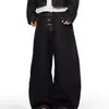 Jeans Negros Anchos Sueltos Estilo Retro Americano Transfronterizos para Hombre, Nuevos de Tiro Alto Estilo Perezoso Caídos Largos hasta el Suelo Modernos