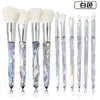 Exclusivo transfronteiriço para 10 conjuntos de pincéis de maquiagem com cabo a laser de diamante de cristal transparente, pelos super macios, ferramentas de maquiagem