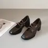 Sapatos Mary Jane Elegantes de Salto Grosso Silenciosos, Novo Estilo, com Salto Alto de 6,5cm, Tira Elástica, Bico Quadrado, para Pessoas Baixinhas