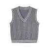 Chaleco de punto de cuello en V con bloques de color estilo universitario, nuevo para primavera y otoño 2026, estilo coreano, para mujer para usar como prenda exterior.