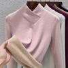 Camiseta Térmica Base de Polar con Cuello Superpuesto para Mujer, Nuevo Estilo Otoño e Invierno 2026, Cuello Semialto, Manga Larga, Forro Polar, Cálido Top de Seda y Lana