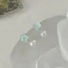 Pendientes de botón de cristal verde menta, grava, perla y estrella de mar 2026 Verano Frescos Dulces Pendientes Diseño Nicho Joyería para Orejas