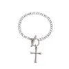 Moda Europea y Americana Transfronteriza Nuevo Hebilla de Cruz Acero Inoxidable Cadena Pulsera Apilada de Tres Capas Joyería para Mujer Venta al por Mayor