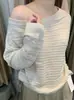 Top de Malha Elegante Off-Shoulder HersElegant 2026 Outono Manga Longa Elegante para Mulheres