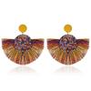 Pendientes de borlas con forma de abanico de diamantes de colores de moda transfronteriza entre Europa y Estados Unidos, pendientes de borlas vintage exagerados de Bohemia