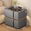 Mesita de noche inteligente, simple y moderna, multifuncional con carga inalámbrica y altavoz, gabinete de mesita de noche de madera maciza de lujo ligero para uso en el hogar del dormitorio
