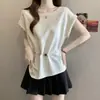 Camiseta Branca e Bege de Manga Curta Estilosa Plus Size para Mulheres, Novo Estilo de Verão, Emagrecedora, Marcação na Cintura, Top Base Versátil