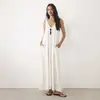 Vestido Tank Longo Casual de Cor Sólida, Decote V, Sem Mangas, Novo Estilo Europeu e Americano, Soltinho e Fluido, para Mulheres