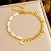 Tobillera de Acero Inoxidable Chapado en Oro con Accesorios de Estrella de Cinco Puntas y Luna, Tobillera para Mujer, Tobillera de Acero Inoxidable que No se Desvanece