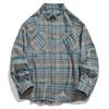 Camisa de Cuadros Retro con Lijado Estilo Americano para Hombre con Bolsillo de Órgano Chaqueta de Manga Larga Vintage Perezosa