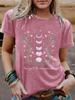 Camiseta de mujer con cuello redondo y estampado de plantas de moda europea y americana en stock, Amazon en stock, manga corta suelta, comercio exterior