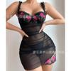 Lencería Europea y Americana Transfronteriza, Tentación Transparente de Encaje, Camisón Sexy Bordado, Ropa de Dormir Sexy, Falda Ajustada a la Cadera, Ropa Transparente para Mujer