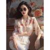 2024 temperamento da moda New Loose Women's new Chinese style moda estrangeira chique rosa floral camisa protetora solar
