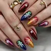 Moda Navideña Estilo Europeo Americano ins Punta Redonda Forma de Almendra Degradado Multicolor Patrón de Copo de Nieve Pegatinas para Uñas Postizas Removibles