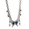 Nuevo Collar con Borlas de Mariposa Gota de Aceite Azul para Mujer, Gargantilla Versátil de Moda de Lujo Ligero, Cadena para Clavícula Estilo Chica Dulce Fresca Picante Tendencia