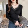 Blusas Quentes para Mulheres com Bojo, Splicing de Veludo e Renda Espessa Roupas de Outono com Camisetas de Manga Longa para Usar por Baixo e Roupa Íntima