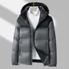 Inverno novo masculino estilo coreano cor contrastante com capuz espessado quente 90 plumas de ganso branco jaqueta tendência casal estiloso casaco