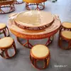 Tejido de Ratán Xishuangbanna Yunnan Dai Hecho a Mano Doble Capa Giratorio Mesa de Comedor de Restaurante de Bambú Mesa de Bambú Mesa de Ratán Silla de Ratán
