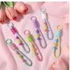 Cordão para Celular Cor Dopamina Curto Trançado Anel de Dedo Cordão Chaveiro Pingente de Bolsa Ornamento para Mulheres