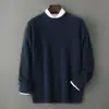 Suéter Nuevo de Lana 100% Pura para Otoño e Invierno para Hombre, Cuello Redondo, Suéter de Punto Jacquard, Holgado, Casual, Camiseta de Punto para Abrigo