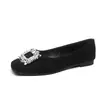 Zapatos de Salón Planos de Punta Cuadrada con Pedrería de Alta Gama Talla Grande 43 para Mujer, Nuevo Estilo Negro de Oficina para Otoño y Primavera 2026