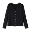Novo Cardigan Jaqueta de Tricô Acetato Tencel Lã Outono/Inverno para Mulheres, Cor Sólida Gola V Básico Manga Longa