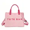 Bolsa Tote de Veludo com Letras Feminina Moda Transfronteiriça Versátil Grande Capacidade Ombro Único Transversal Bolsa Casual para o Dia a Dia