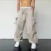 Calça Cargo de Cintura Alta de Verão de Secagem Rápida Estilo Americano para Homens, Calça Esportiva Casual Larga Fina