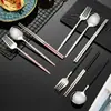 Palillos y Cuchara Set Tenedor de Acero Inoxidable Set de Tres Piezas Caja de Almacenamiento Linda para Estudiantes de Viaje Vajilla Portátil para Una Persona