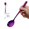 Cuchara de acero inoxidable para uso doméstico, cuchara sopera grande para plato principal de adulto de mango largo estilo coreano, linda cuchara para comer para niños