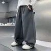 Calça masculina 2026 outono novo estilo, calça longa casual cinza de perna larga, calça de algodão de perna reta para crianças de porte médio e grande