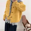 Nova Coleção Outono/Inverno 2026: Cardigan de Tricô Gola Redonda Estilo Suave com Botões de Chifre, Casaco Suéter Versátil de Caimento Solto para Mulheres