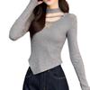 Camiseta de Manga Larga con Diseño Asimétrico Talla Grande para Mujer Otoño e Invierno 2025 Nuevo Look Holgado Adelgazante Top que Cubre la Carne Camiseta Básica