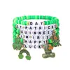Europa y América. Pulsera Verde del Día de San Patricio Apilada con Cuentas de Arcilla Suave, Decoración de Colgante Hecho a Mano de Trébol de Cuatro Hojas de Buena Suerte