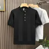 Camisa Polo Masculina Henry Tendência Estilo Verão Tricotada Casual Masculina 2025 Nova Roupa de Verão Gola Alta Manga Curta Camiseta