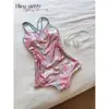 Princesa Sirena DeslumbranteEstampado retro francés adelgazante sin espalda que realza la figura traje de baño deportivo de una pieza estilo resort para mujer en verano