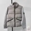 Jaqueta de algodão STONE Stone com gola alta transfronteiriça, manga tricotada, retalhos, zíperes diagonais duplos de comprimento total, estilo de rua workwear italiano