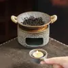 Estufa para tostar té con patrón de roca de fábrica, bandeja para tostar té, juego de té de cerámica, potenciador de aroma de té, estufa para calentar y tostar té calentada con vela