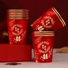 Vasos de Papel Grueso Desechables Dorados para Bodas, Compromisos, Banquetes de Boda, Festivales y Uso en Casa, Vasos Rojos para Té