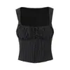 Conjunto de Top com Amarração Listrado e Saia Plissada, Colete de Design Elegante para Mulheres, Nova Moda 2026 Transfronteiriço Europeu e Americano