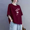 Camiseta de Manga Curta Estilo Chinês Novo para Comércio Exterior Transfronteiriço, Blusa Solta Plus Size para Mulheres Curvilíneas, Esconde a Barriga, Efeito Emagrecedor